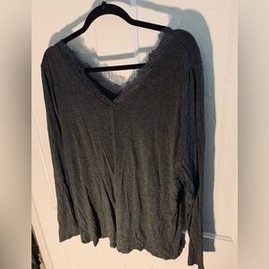 Lane Bryant Charcoal Stretch Lace V-Neck Long Sleeve Top